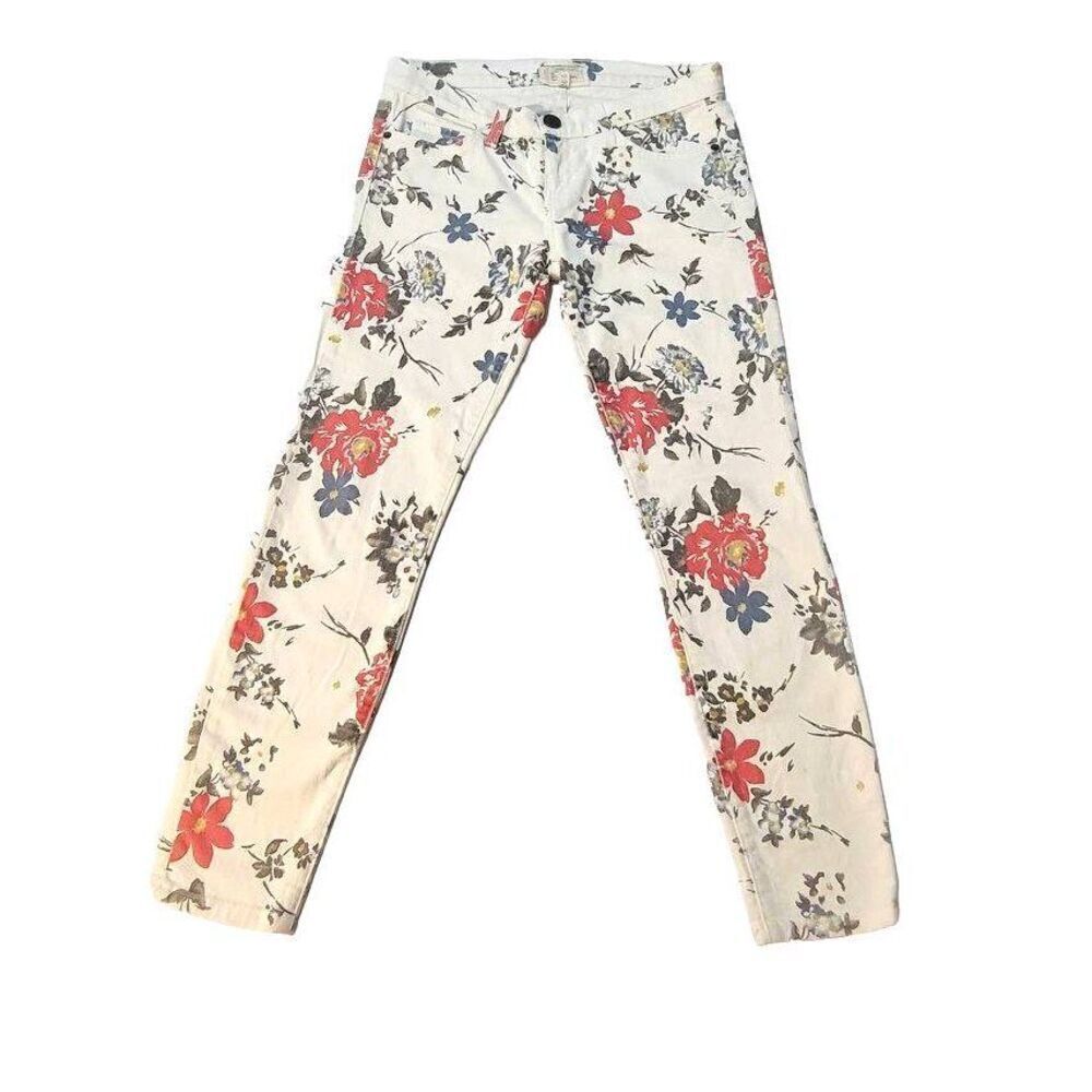 Current Elliott Pants Women's Size 26 White Floral Wildflower Print Cropped Skin